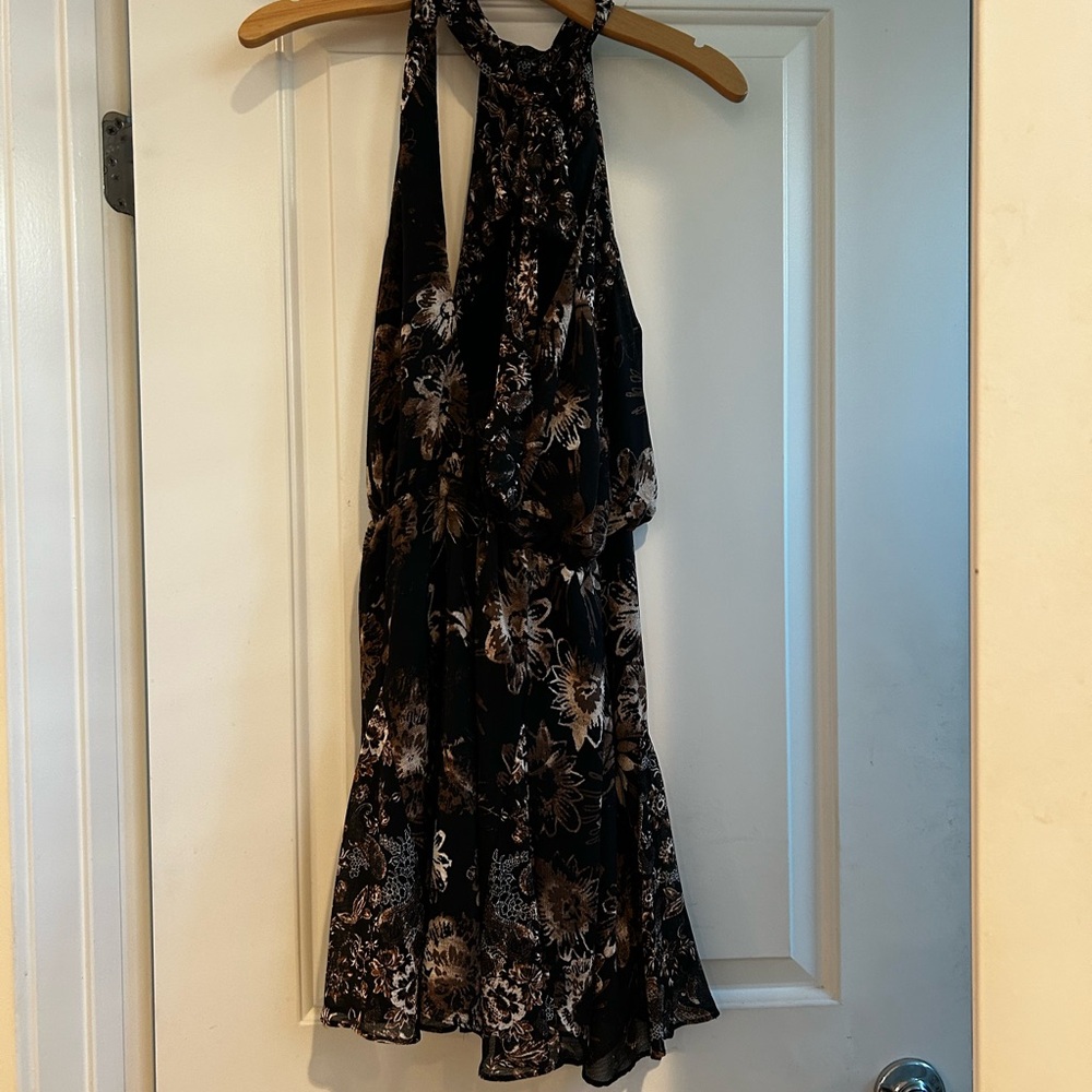 Free People Black/Brown Floral Halter Mini Dress‎ with Brown Print - Picture 4 of 6